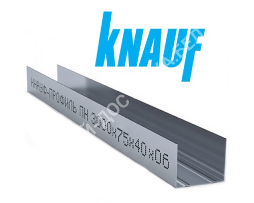 Профиль Knauf для гипсокартона UW: 75x40. Длина 3 м. Толщина – 0,6 мм.